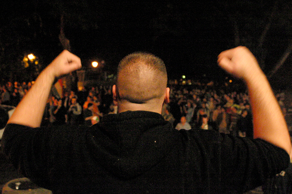 Some known football hooligans join the protest